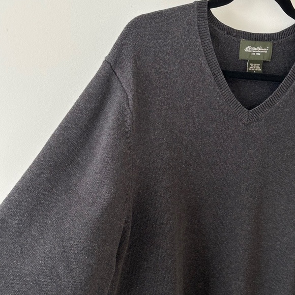 Eddie Bauer Charcoal Gray V-Neck Cotton Sweater - Picture 8 of 16